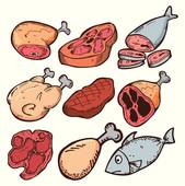 Raw meat · set of meat doodl - Meat Clipart
