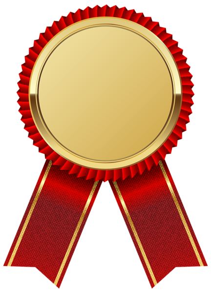 Gold Medal with Red Ribbon PNG Clipart Image