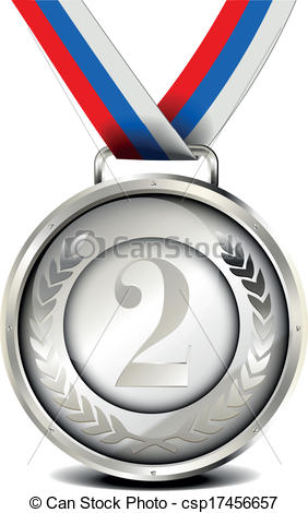 silver medal with ribbon - cs - Medal Clipart