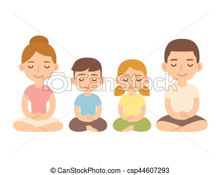 Family sitting in meditation. - Meditation Clipart