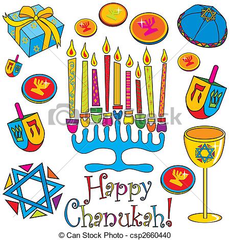 Menorah surrounded by fun and colorful.