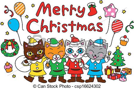 Merry Christmas, party, cats  - Christmas Party Images Clip Art