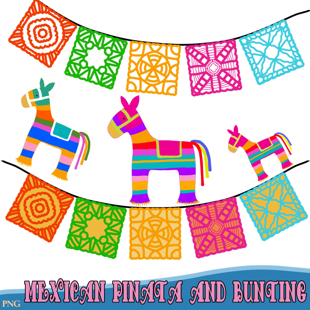 Mexican Pinatas and Bunting - Fiesta Clipart, Comes in png -Instant Download - Commercial Use, Pinata Clipart, Festival Clipart