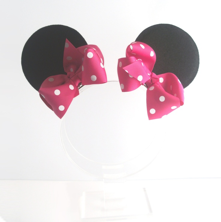 Minnie Mouse Ear Clips with Boutique Bows - Choose Red or Hot Pink Bow - Felt
