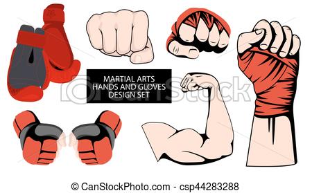 MMA or boxing red gloves hand design element set - csp44283288