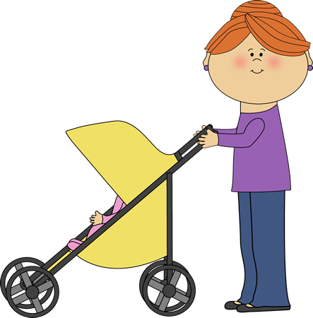 Mom Pushing Baby Stroller - Clip Art Mom