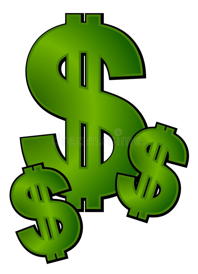 An isolated cash and money illustration with 3 dollar signs in rich  gradient green colors.