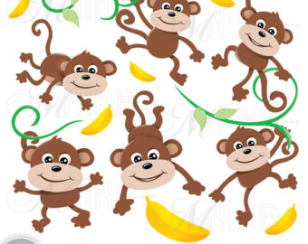 MONKEYS Clip Art: Monkey Clipart, Monkeys Download, Zoo Monkey Clipart  Vector Art Party Animal Graphics