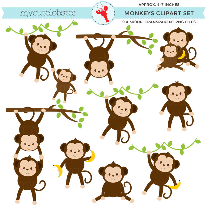 Monkeys Clipart Set - clip ar - Baby Monkey Clipart