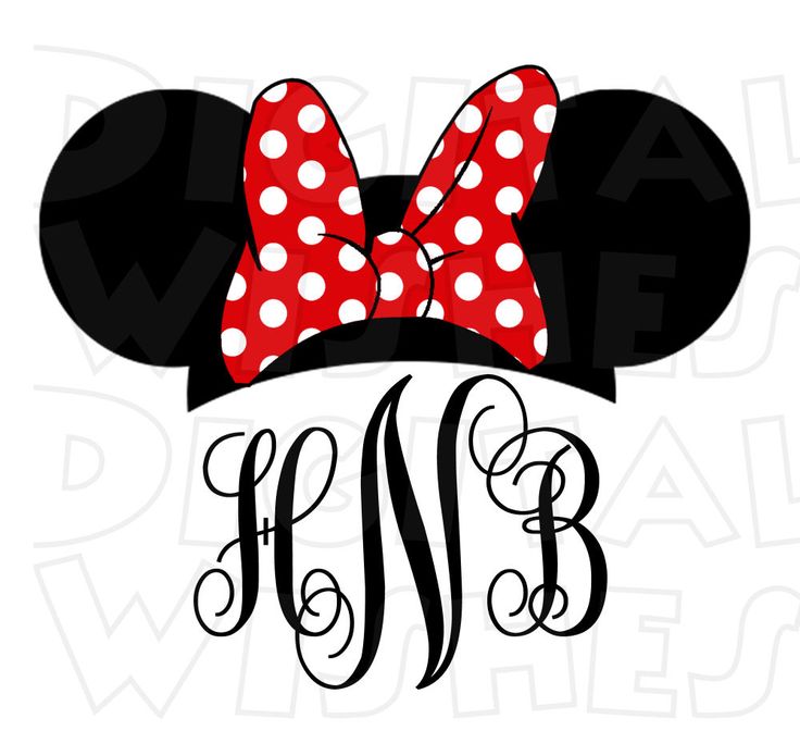 Monogram Minnie Mouse ears pink or red PERSONALIZED initials digital clip art image :: My