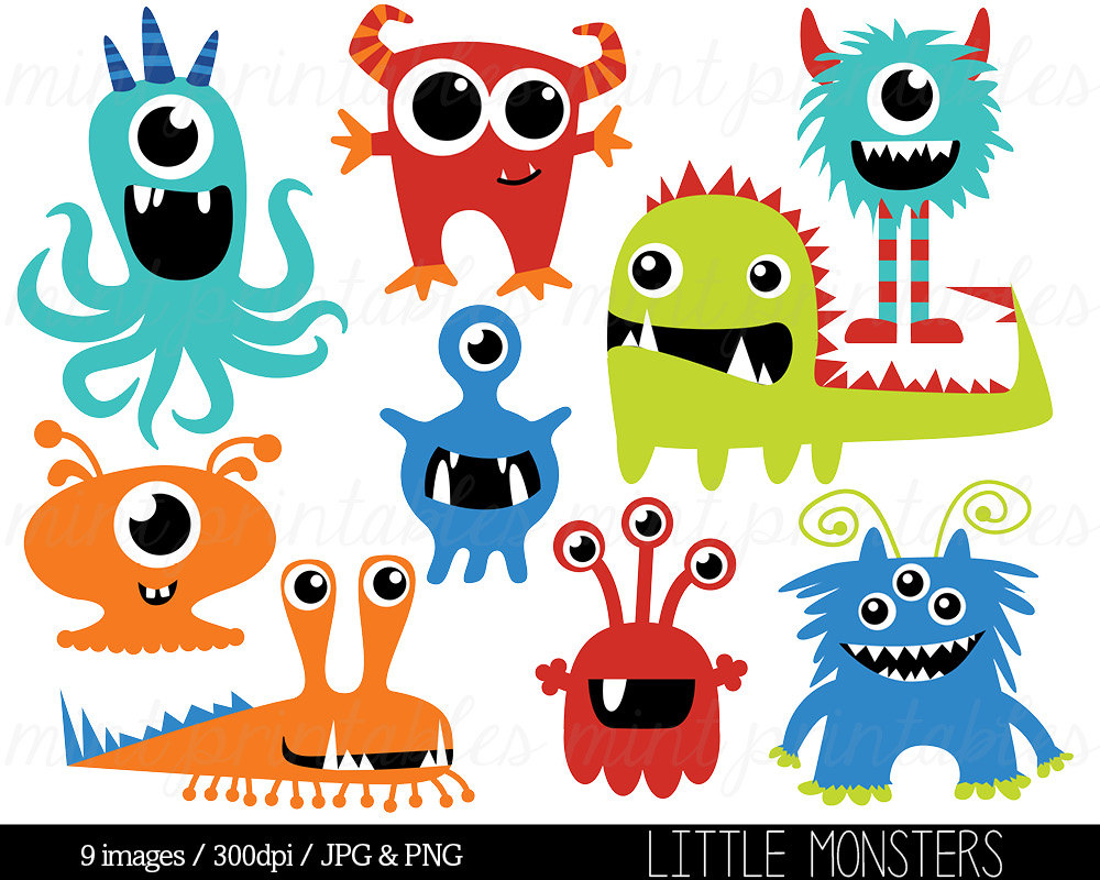 Monster Clipart, Monsters Clip Art, Birthday Clipart, Monster Party, Cute Monsters, Blue Red - Commercial u0026amp; Personal - BUY 2 GET 1 FREE!