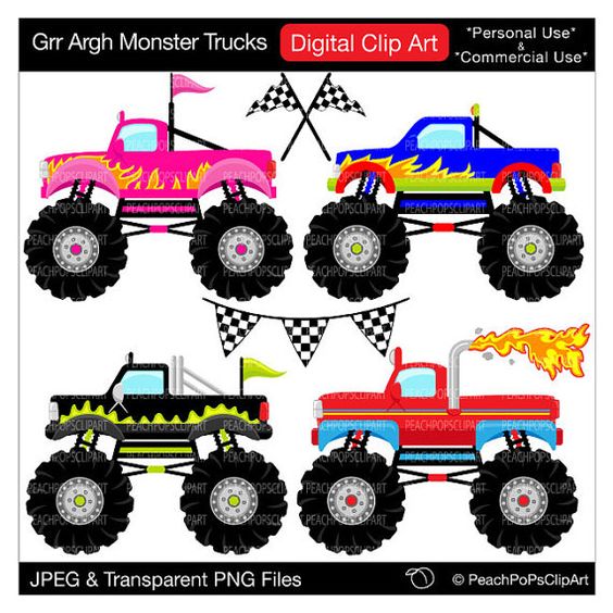 monster trucks clipart digital clip art Grr by peachpopsclipart, $5.00