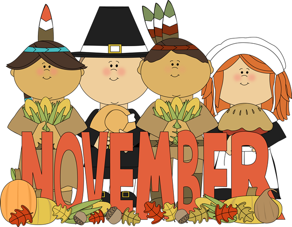 Month of November Indians and - Pilgrims Clipart