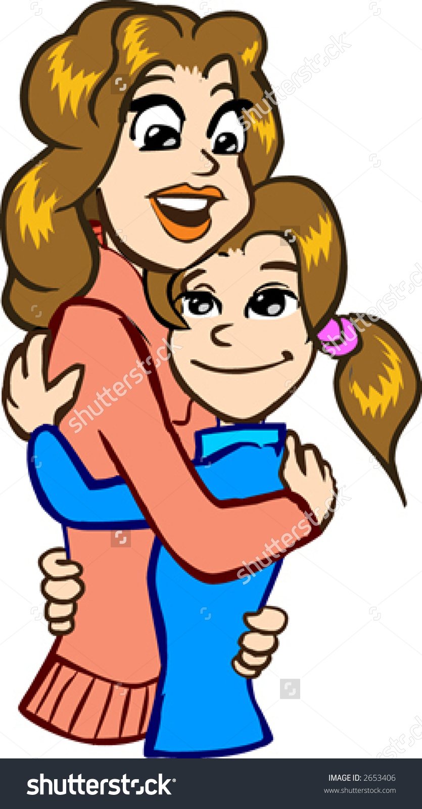 Mother Hugging Daughter Stock - Mother And Daughter Clipart