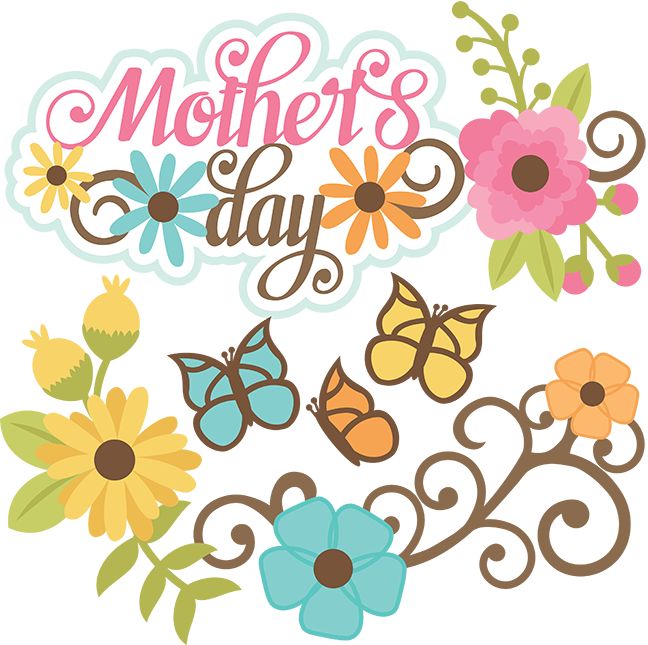 Mothers Day clip art with butterflies and flowers