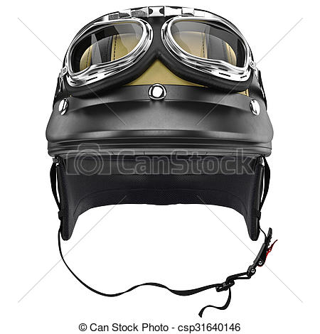 Biker motorcycle helmet with goggles and protective ears, front view -  csp31640146