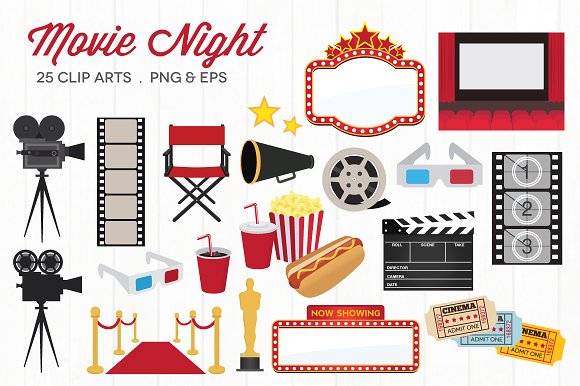 Movie Night Clip Art - Illustrations