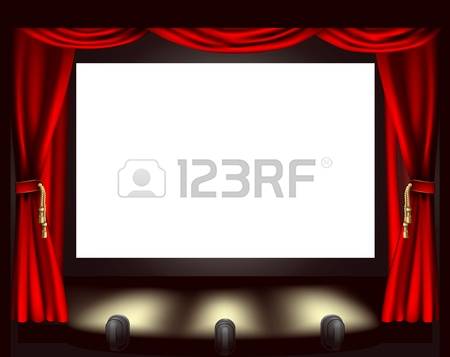 movie theatre: Illustration of cinema screen, lights and curtain Illustration