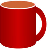 Coffee mug clipart images, in red, white, silver and black.