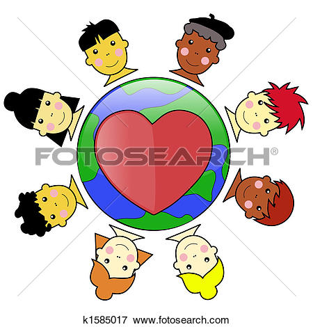 Multicultural Kid Faces United Around Earth Globe Illustration jpeg
