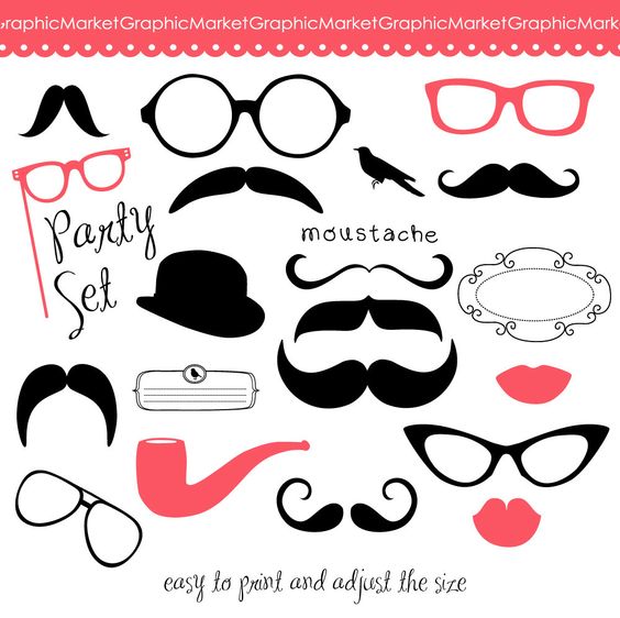 Mustache, Spectacles and Lips - Photo Booth Clip Art