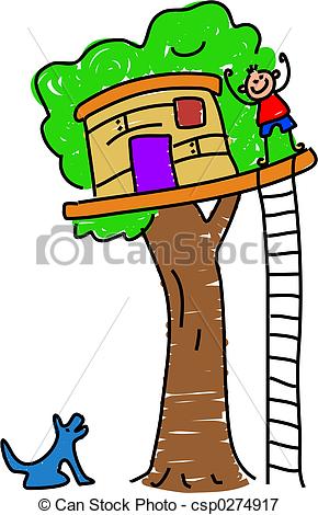 ... my tree house - little boy waving from his tree house ...