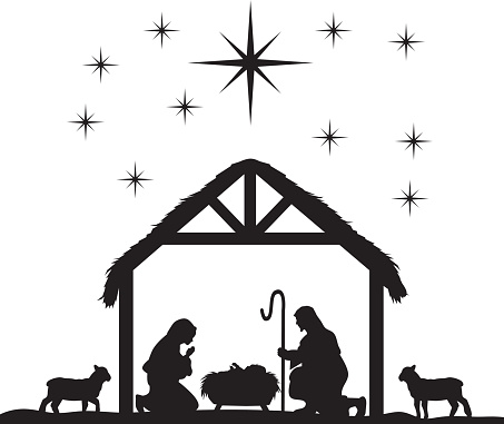 Nativity Scene Silhouettes vector art illustration