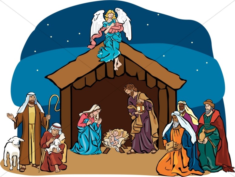 Nativity Scene with Angel Ove - Christmas Nativity Clipart