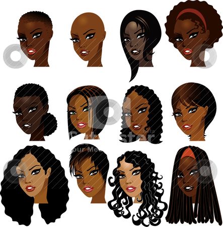 Natural Hair Images Clip Art | Black Women Faces Vector Illustration - Download natural Royalty Free