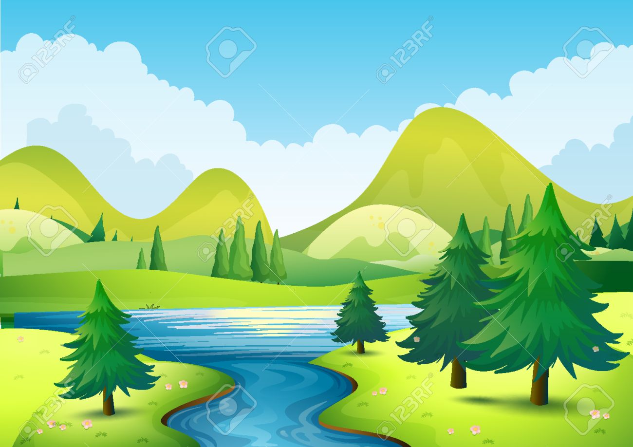Nature scene with river and h - Nature Clipart