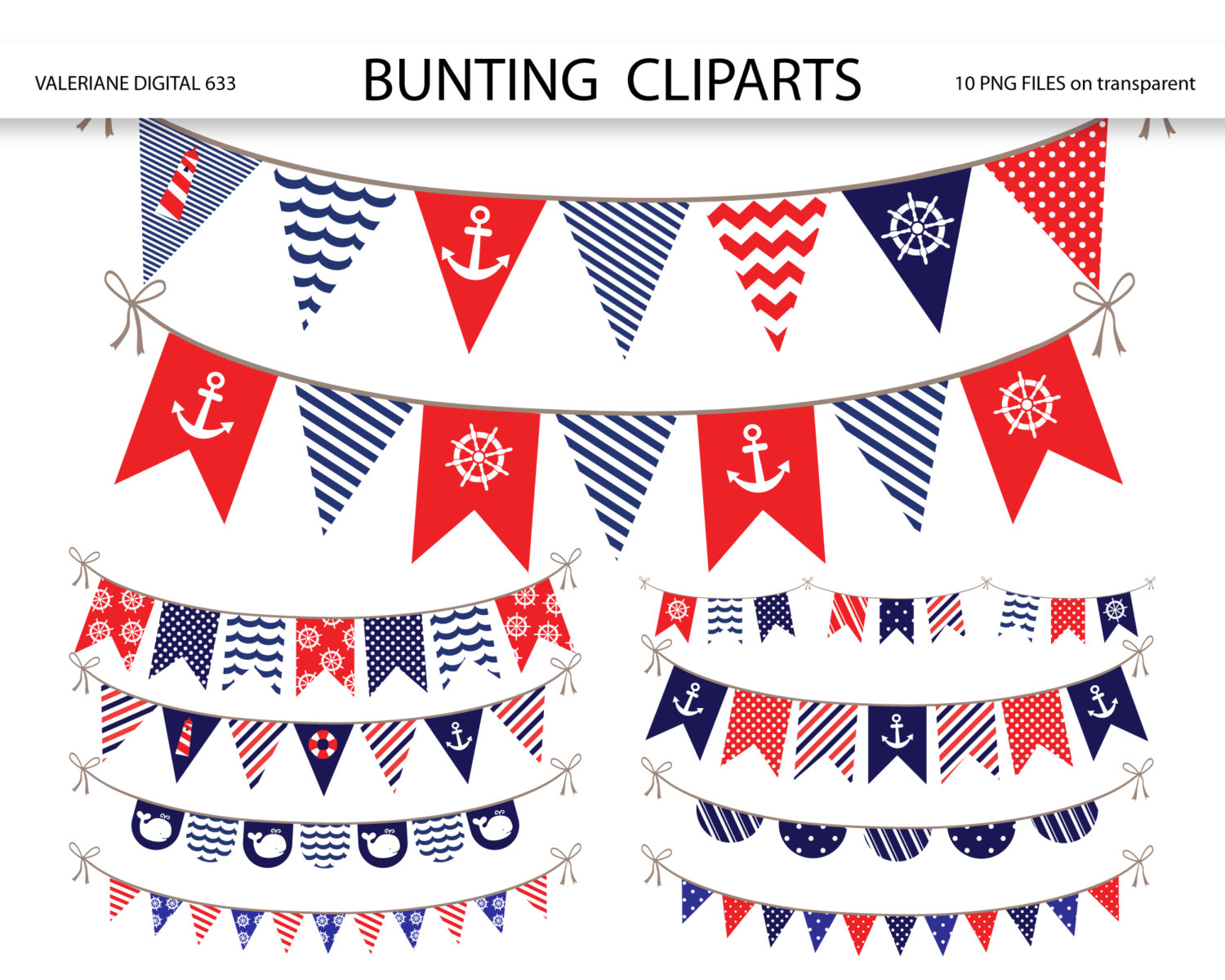 Nautical Bunting banner clipart, nautical clipart, bunting banners clip art pack for invitations, scrapbooking - INSTANT DOWNLOAD Pack 633