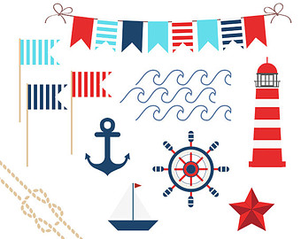 Nautical Clip Art, Summer Clip Art, Anchor, Boat, Starfish, Waves, Nautical Flags, Nautical Shapes, Ocean Clip Art, Instant Download