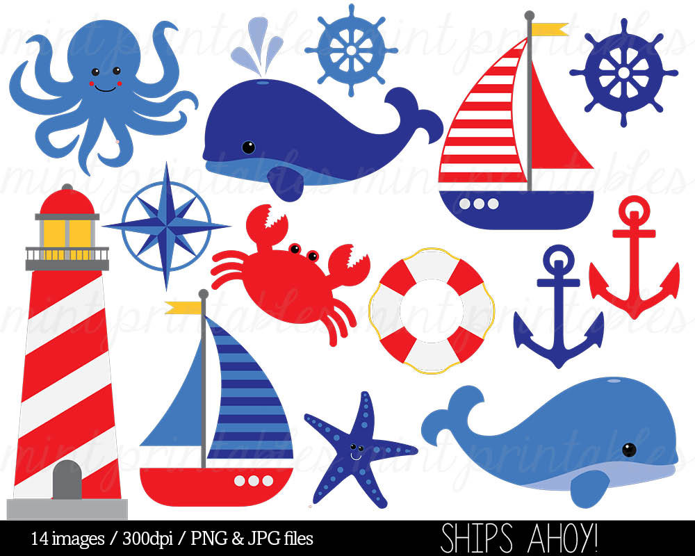 Nautical Clipart Clip Art, Anchor Clipart, Whale Clipart, Sailing Ocean Lighthouse Sailboat Sea - Commercial u0026amp; Personal - BUY 2 GET 1 FREE!