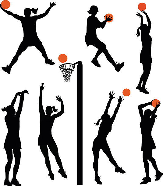 Set of Netball Players - Isolated Silhouettes vector art illustration