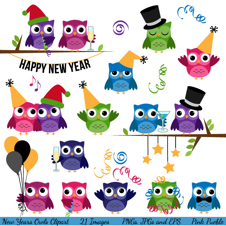 New Years Owls Clipart Clip Art, New Years Eve Party Owls Clip Art Clipart - Commercial and Personal. $6.00, via Etsy. | decoupage | Pinterest | Art clipart ...