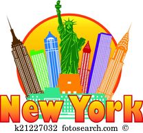 New York City Colorful Skyline in Circle Illustration
