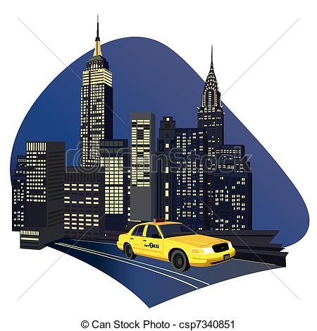 ... New York City Taxi - Illustration with skyscrapers and a new... New York City Taxi Clipartby ...