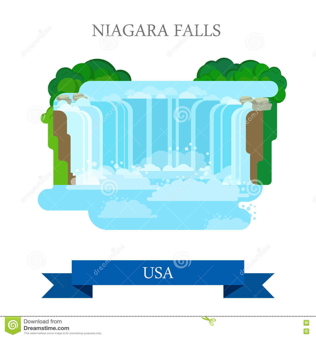 Niagara Falls in United States / Canada. Flat cart Royalty Free Stock Images