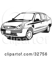 Clipart Illustration Of A Black And White Four Door Nissan Platina Car