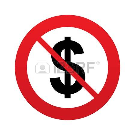 no money: No Dollars sign icon. USD currency symbol. Money label. Red