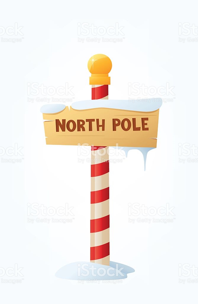 North Pole sign with a red and white stick vector art illustration