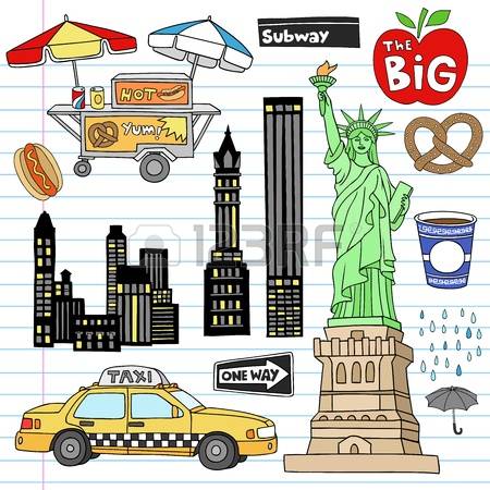 nyc: Stock Vector Illustration: New York City Manhattan Notebook Doodle Design Elements Set on