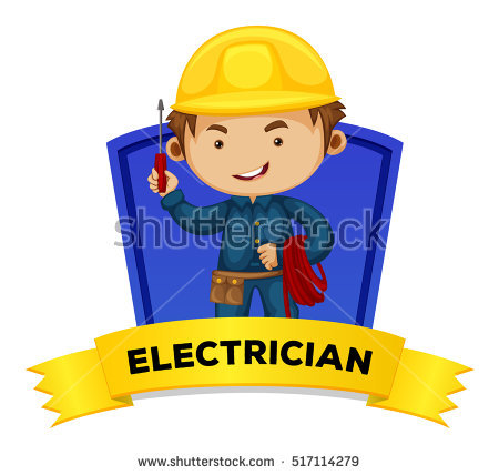 Occupation wordcard with word - Electrician Clipart
