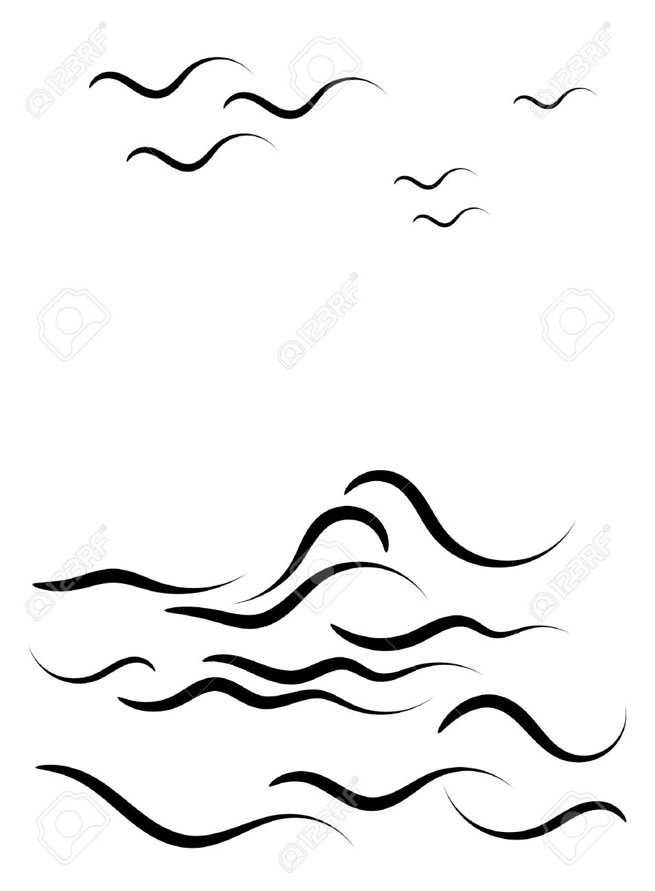 Ocean Clipart Black And White. Beautiful black silhouette of .
