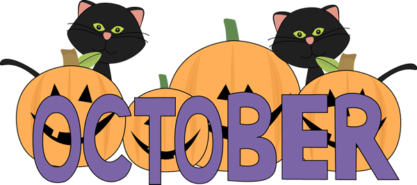 October Pumpkins and Black Ca - October Clip Art