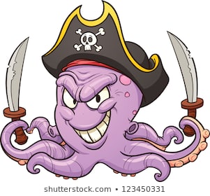 Cartoon pirate octopus. Vector clip art illustration with simple gradients.  All in a single