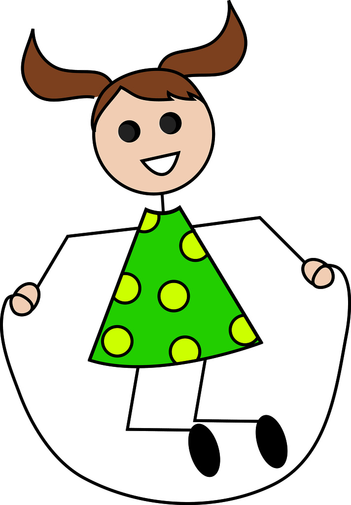 Of A Cute Little Cartoon Girl With Stick Legs And Arms Jumping Rope