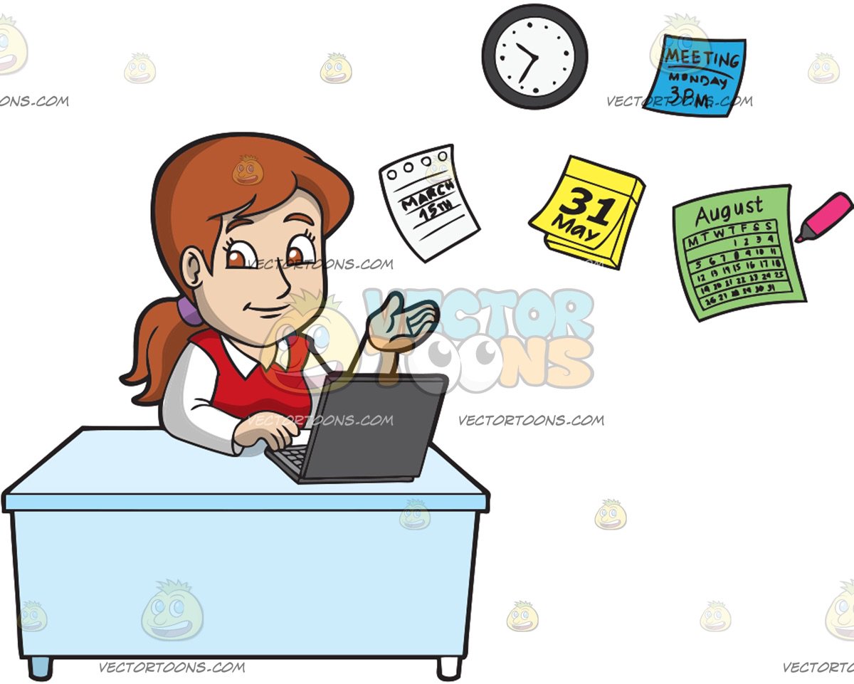 A Woman Spending Time Well At The Office Cartoon Clipart