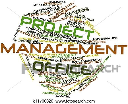 Abstract word cloud for Project management office with related tags and  terms