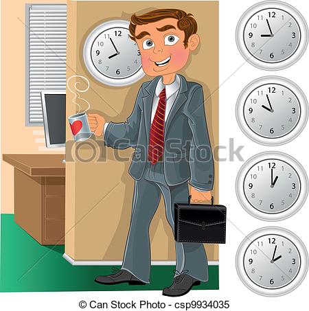 Office worker with cup of . - Office Worker Clipart